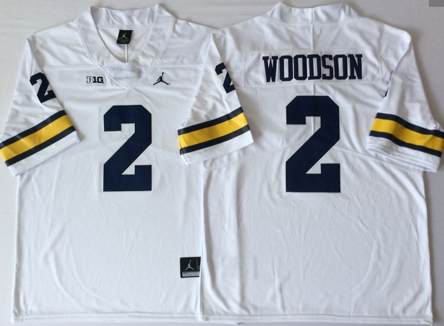 Men's Michigan Wolverines Charles Woodson #2 White Alumni Jersey